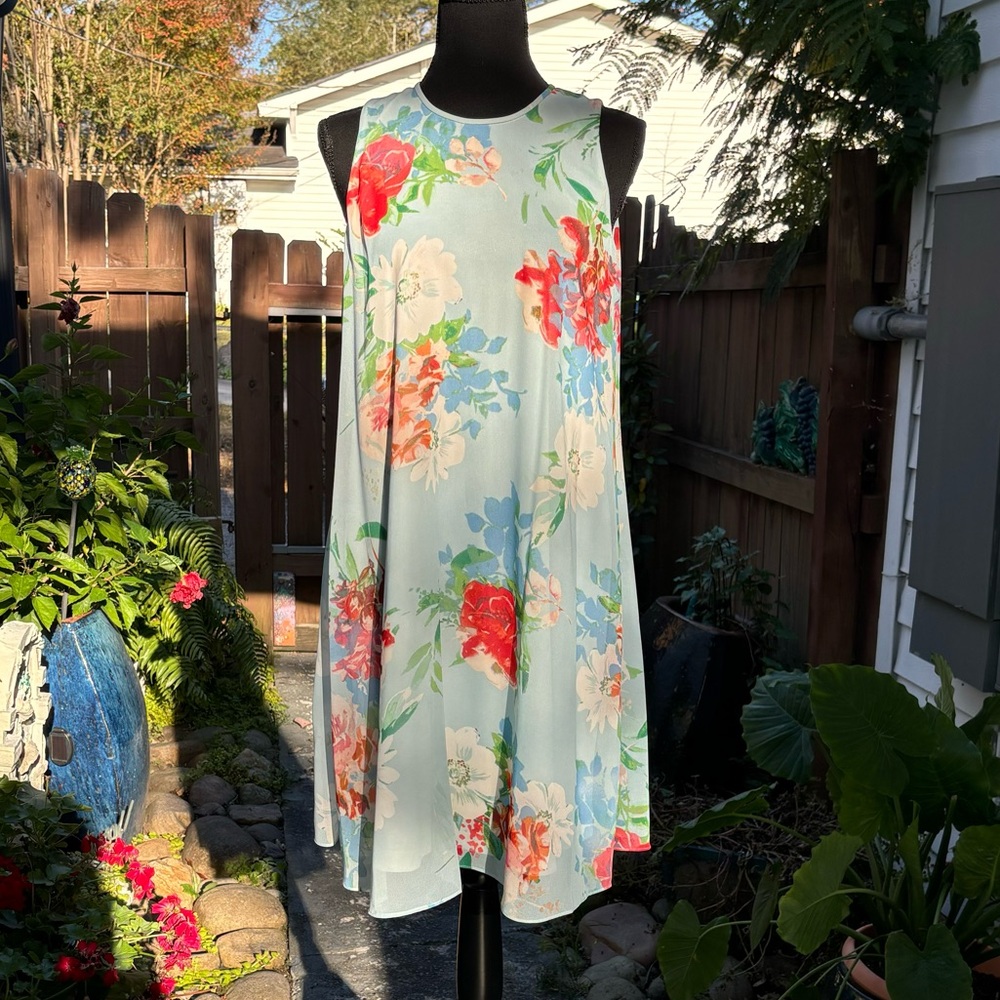 Calvin Klein 🌸 Easter Floral Sleeveless Lined Dress Size 8 100% Polyester 🌸